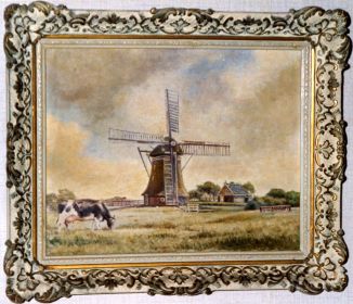 schilderij met molen en koe